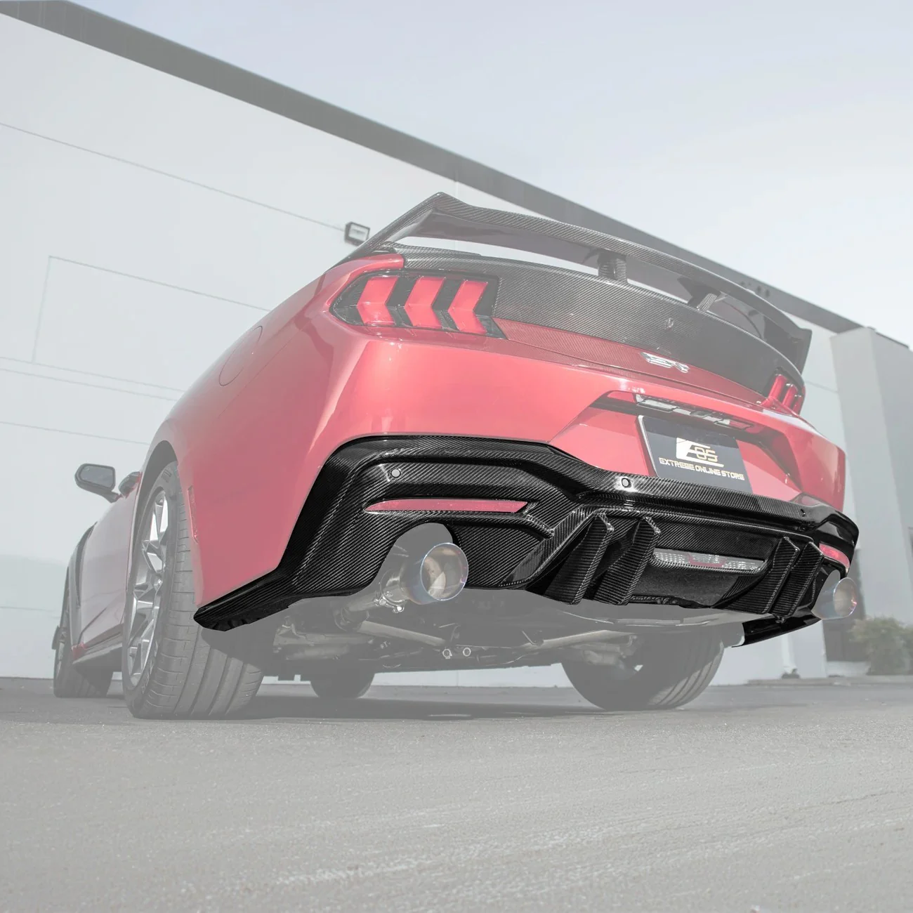 Double Rear Buffer Designs 2024-Up Ford Mustang Performance V2 Carbon Fiber Rear Bumper Dual Tip ...
